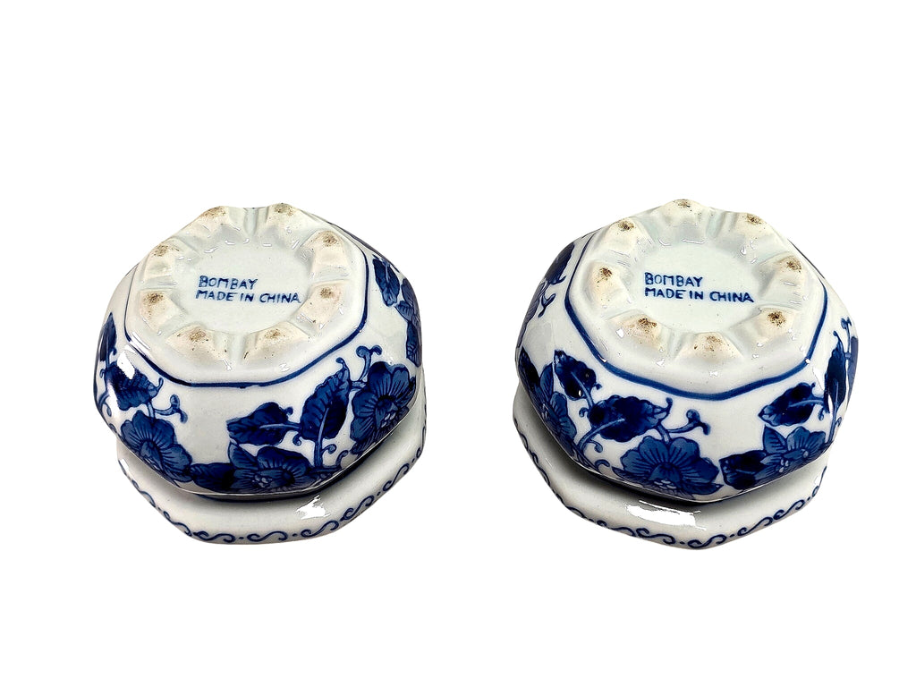 Bombay Blue White Porcelain Octagonal Cachepots Pair