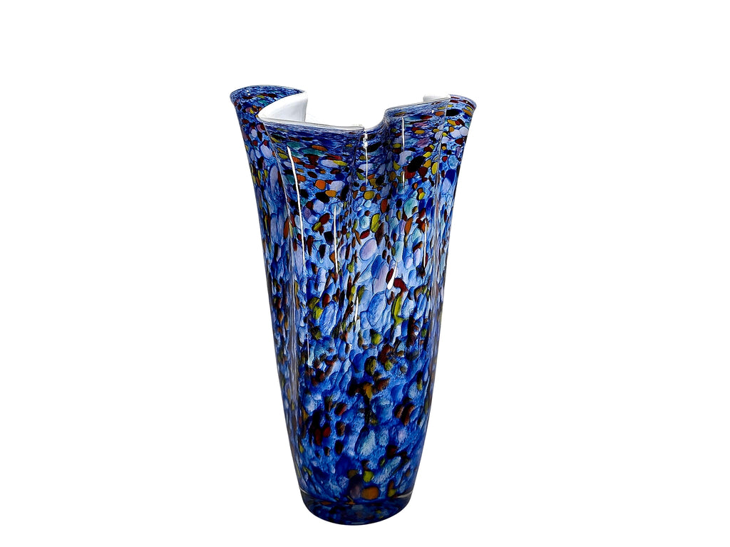 Josefina Czech Cased Glass Fazzoletto Vase Blue Spatter