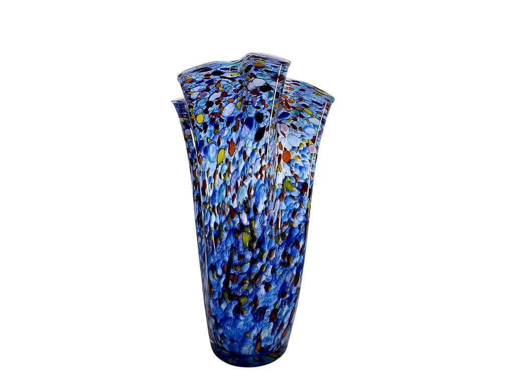 Josefina Czech Cased Glass Fazzoletto Vase Blue Spatter