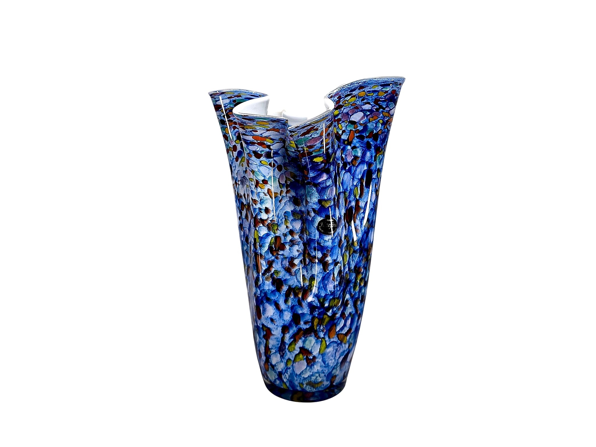 Josefina Czech Cased Glass Fazzoletto Vase Blue Spatter