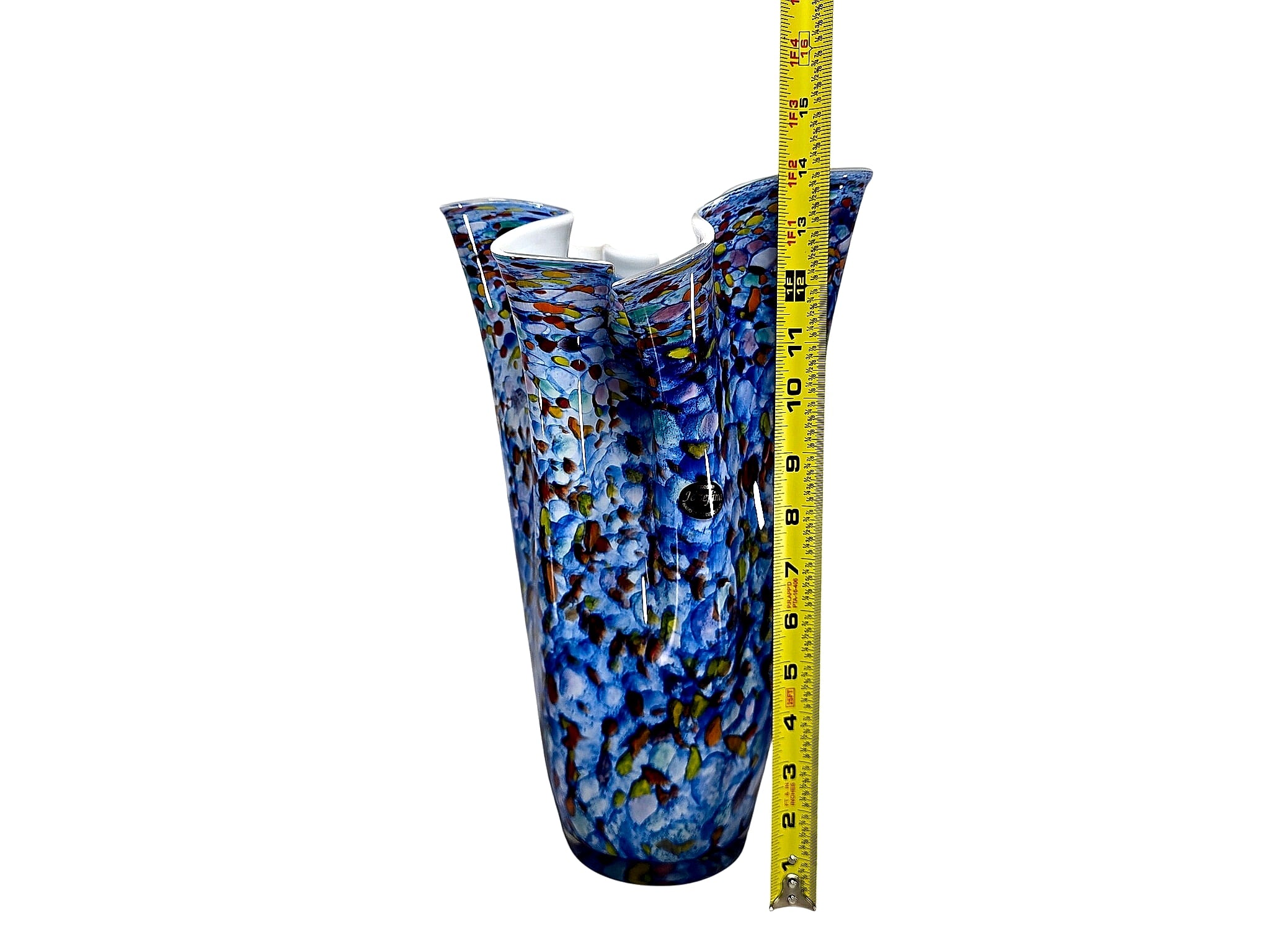 Josefina Czech Cased Glass Fazzoletto Vase Blue Spatter