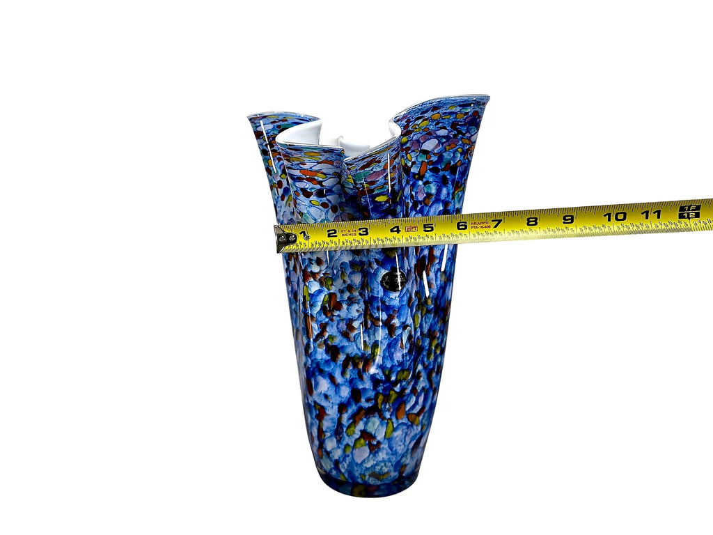 Josefina Czech Cased Glass Fazzoletto Vase Blue Spatter