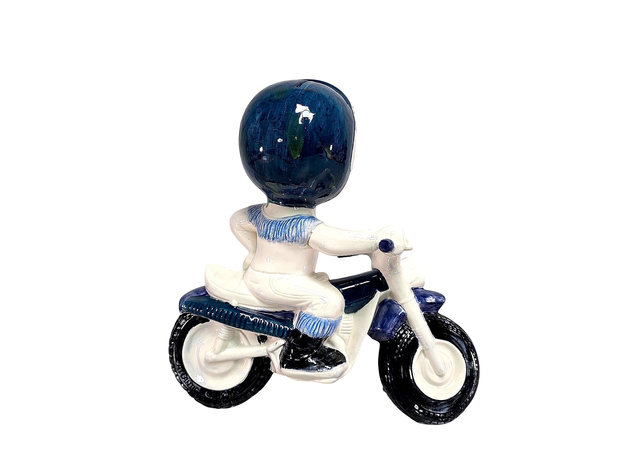 Ceramic Boy on Motorcycle Bank 1970s NADIA Helmet