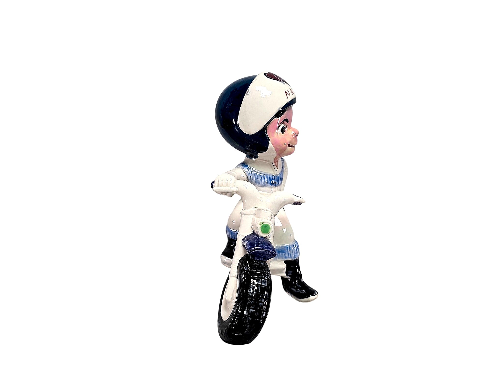 Ceramic Boy on Motorcycle Bank 1970s NADIA Helmet
