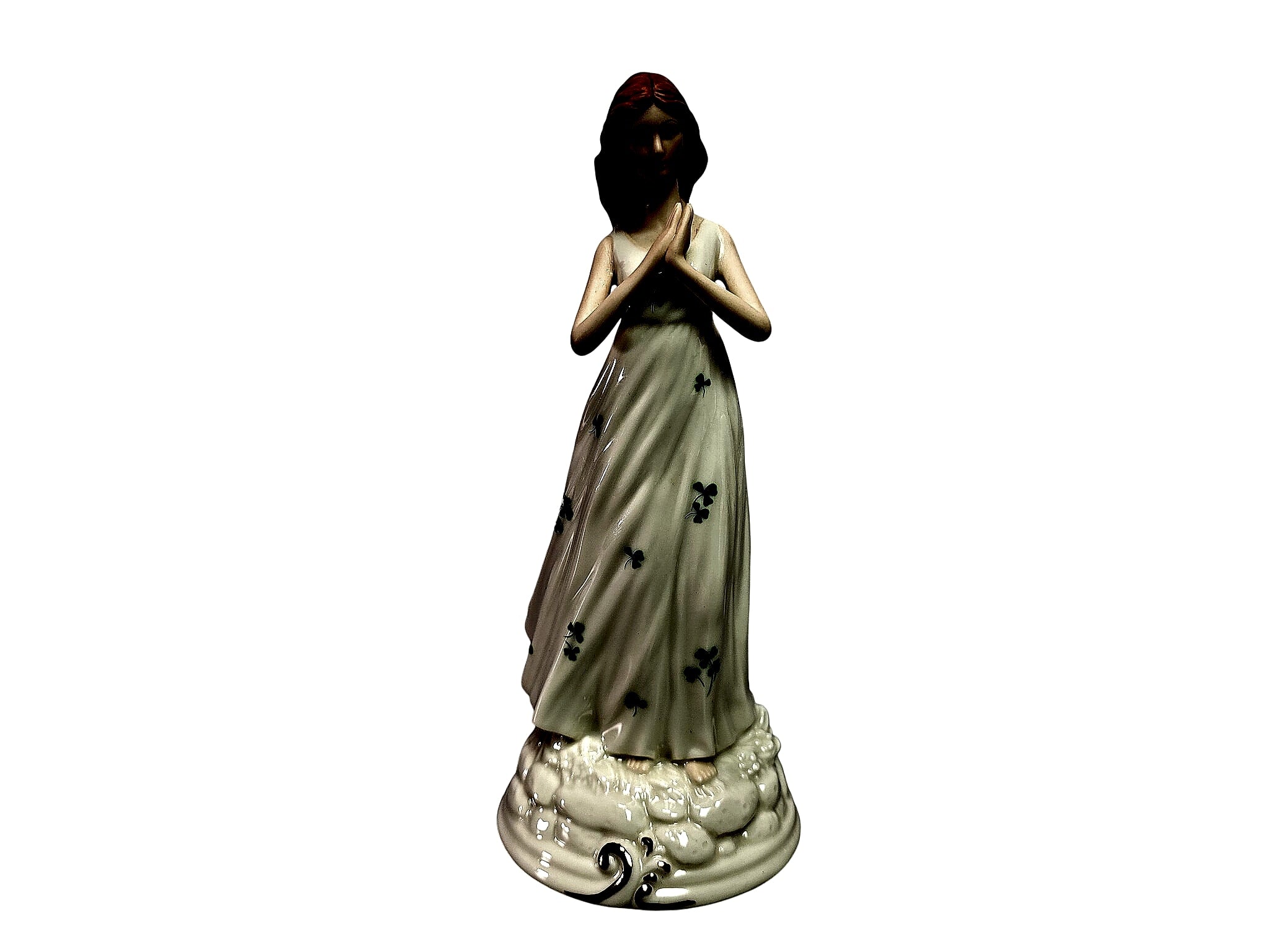 Porcelain Irish Colleen Figurine Shamrock Dress 8.5in