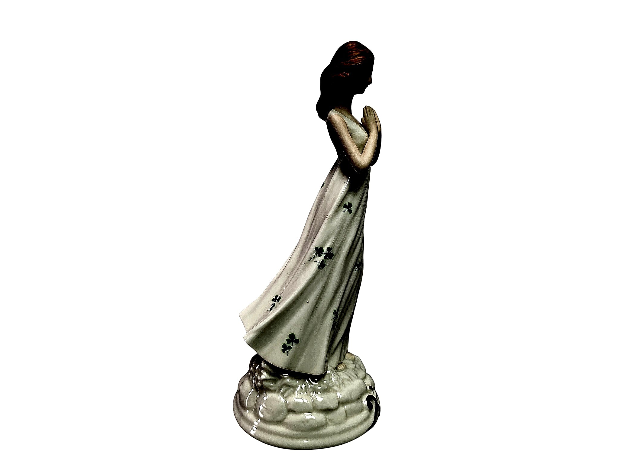 Porcelain Irish Colleen Figurine Shamrock Dress 8.5in