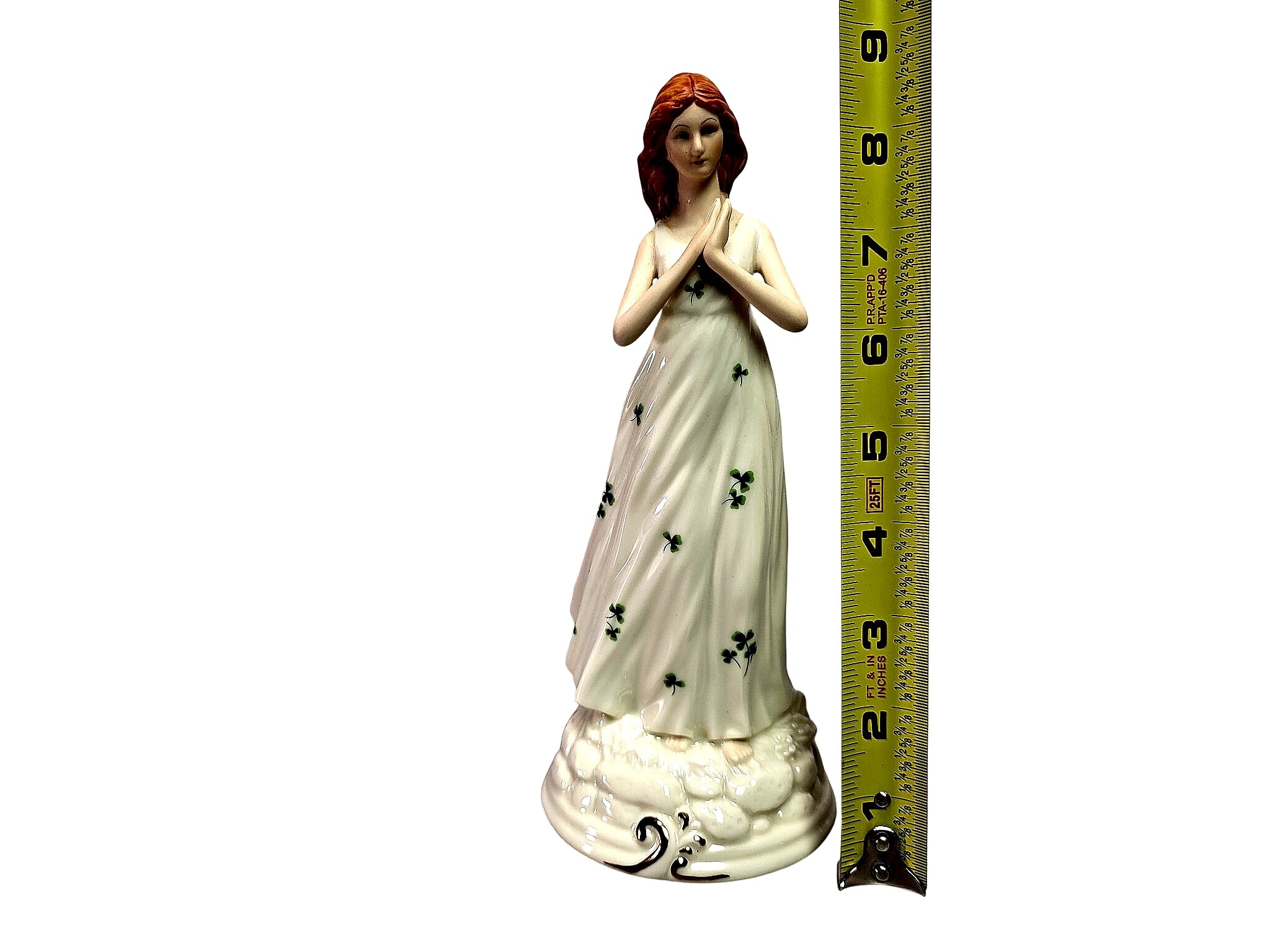 Porcelain Irish Colleen Figurine Shamrock Dress 8.5in