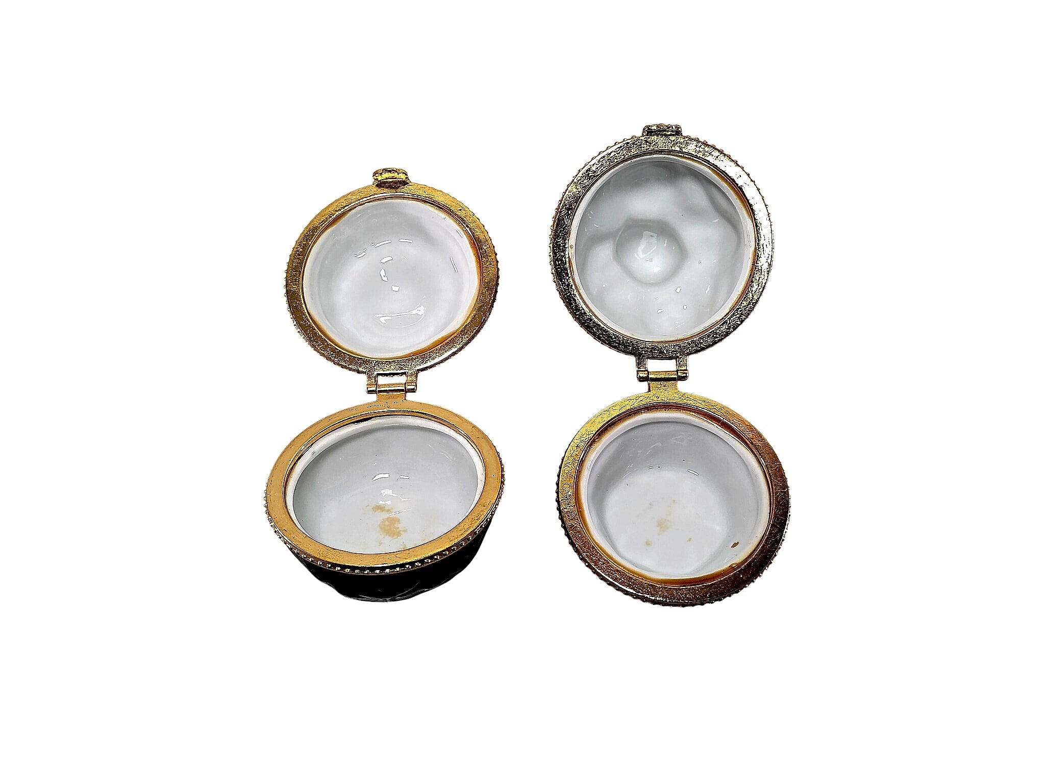 Limoges Style Porcelain Sunflower Iris Hinged Boxes Pair