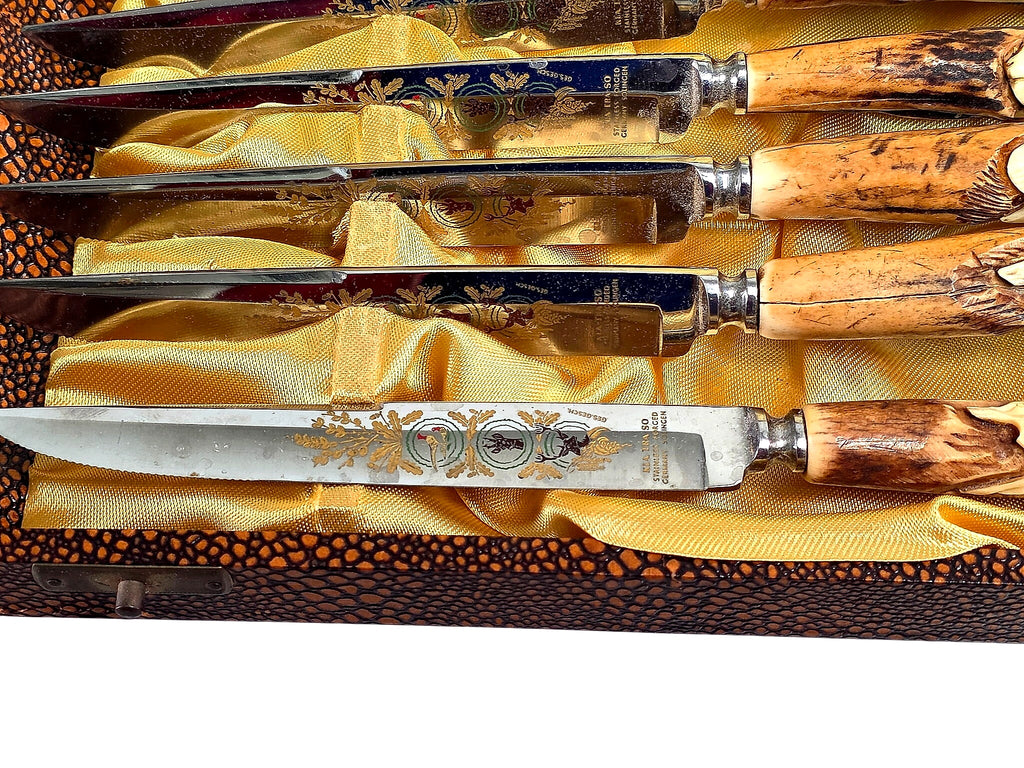 Klatraso Solingen Stag Horn Steak Knives Set 6 Cased