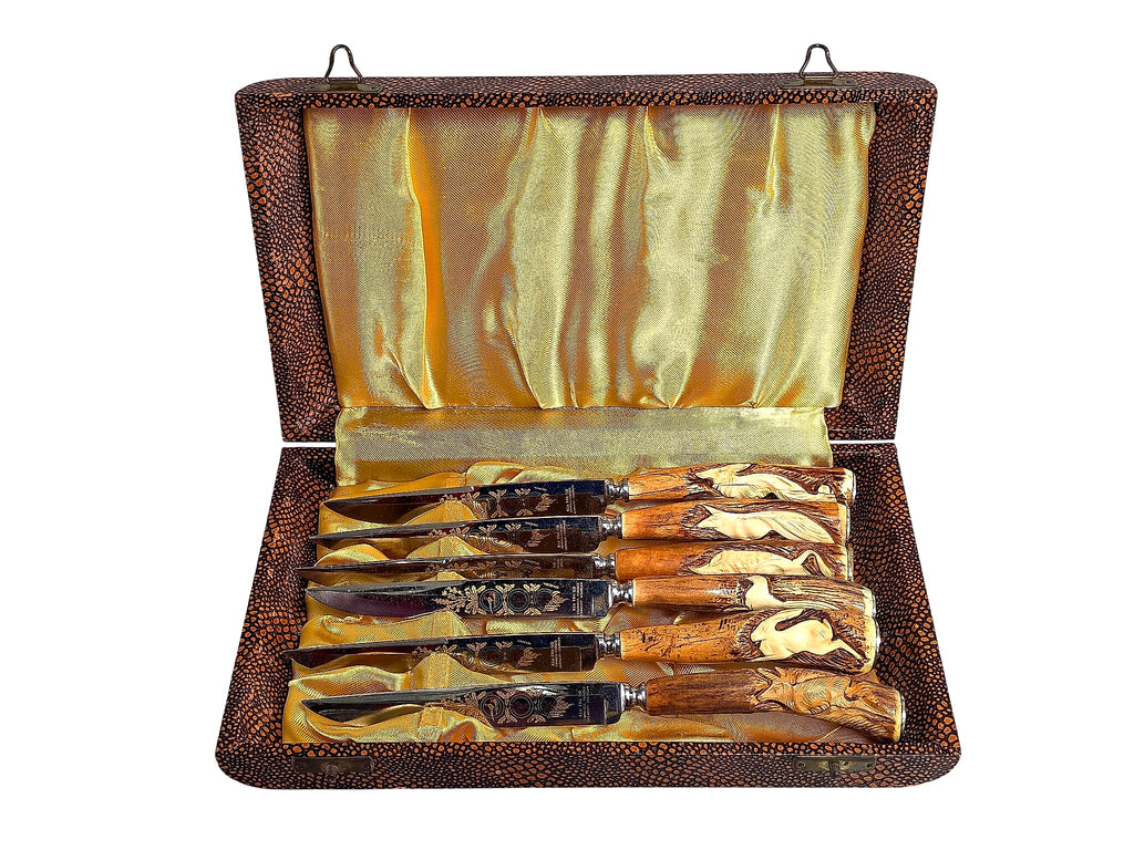 Kla-Tra-So Solingen Stag Horn Game Knives Set of 6 c1950s