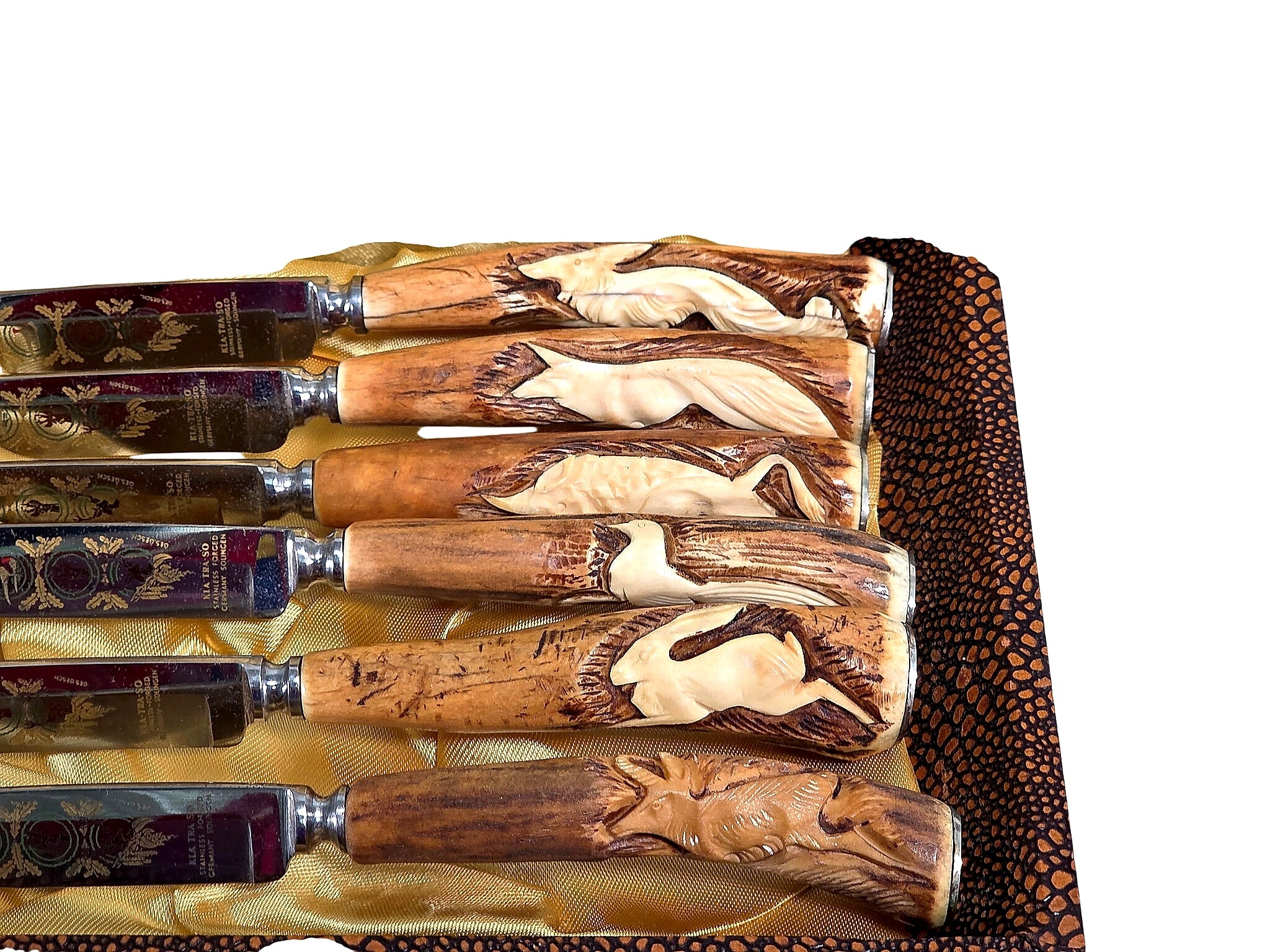 Kla-Tra-So Solingen Stag Horn Game Knives Set of 6 c1950s
