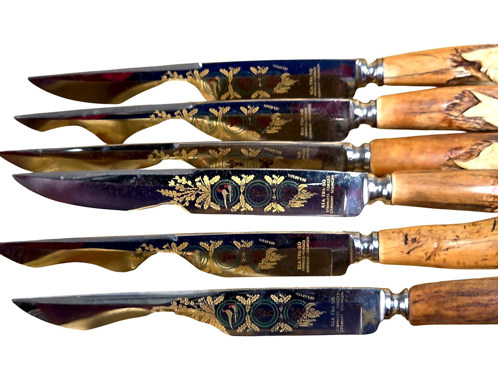 Kla-Tra-So Solingen Stag Horn Game Knives Set of 6 c1950s