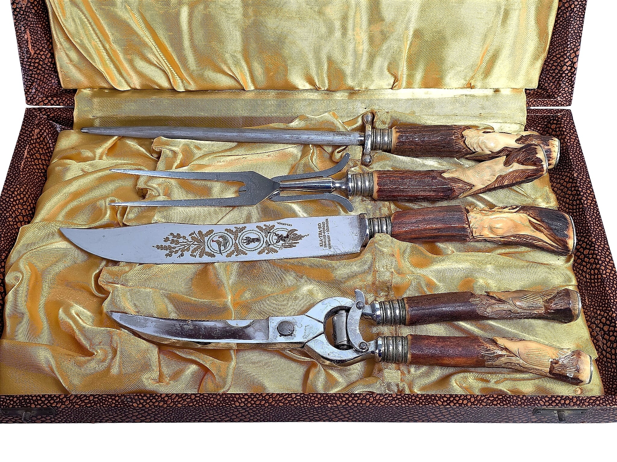 Kla-Tra-So Solingen Stag Antler Carving Set 4pc Cased