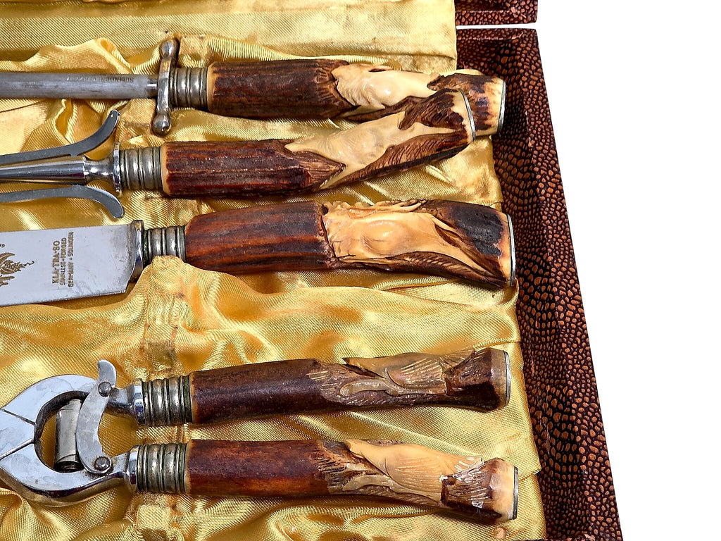 Kla-Tra-So Solingen Stag Antler Carving Set 4pc Cased