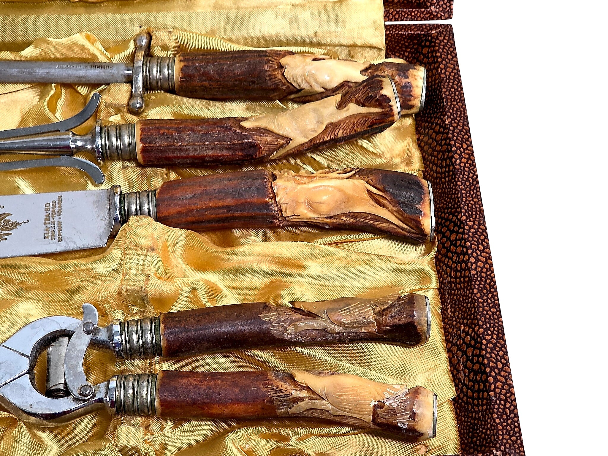 Kla-Tra-So Solingen Stag Antler Carving Set 4pc Cased