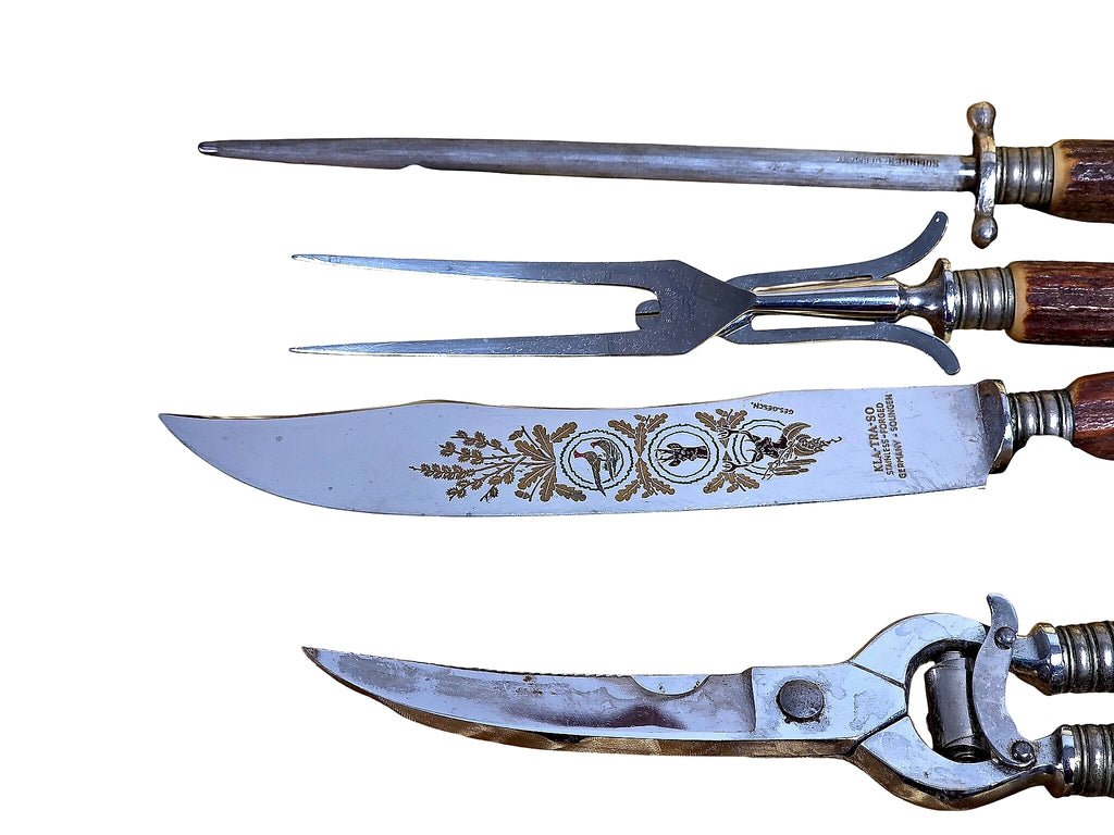 Kla-Tra-So Solingen Stag Antler Carving Set 4pc Cased