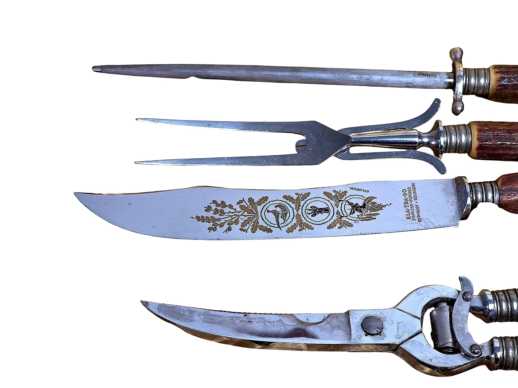 Kla-Tra-So Solingen Stag Antler Carving Set 4pc Cased