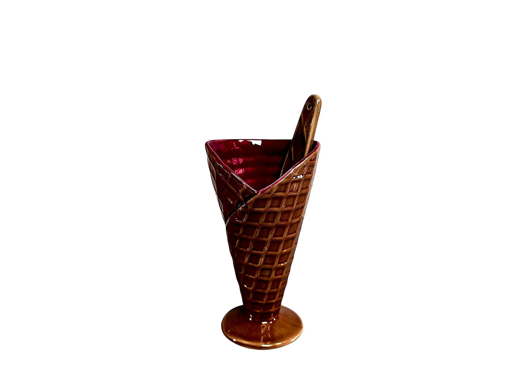 Burton+Burton 2009 Ceramic Waffle Cone Sundae Dish Spoon