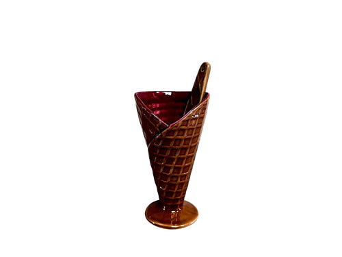 Burton+Burton 2009 Ceramic Waffle Cone Sundae Dish Spoon