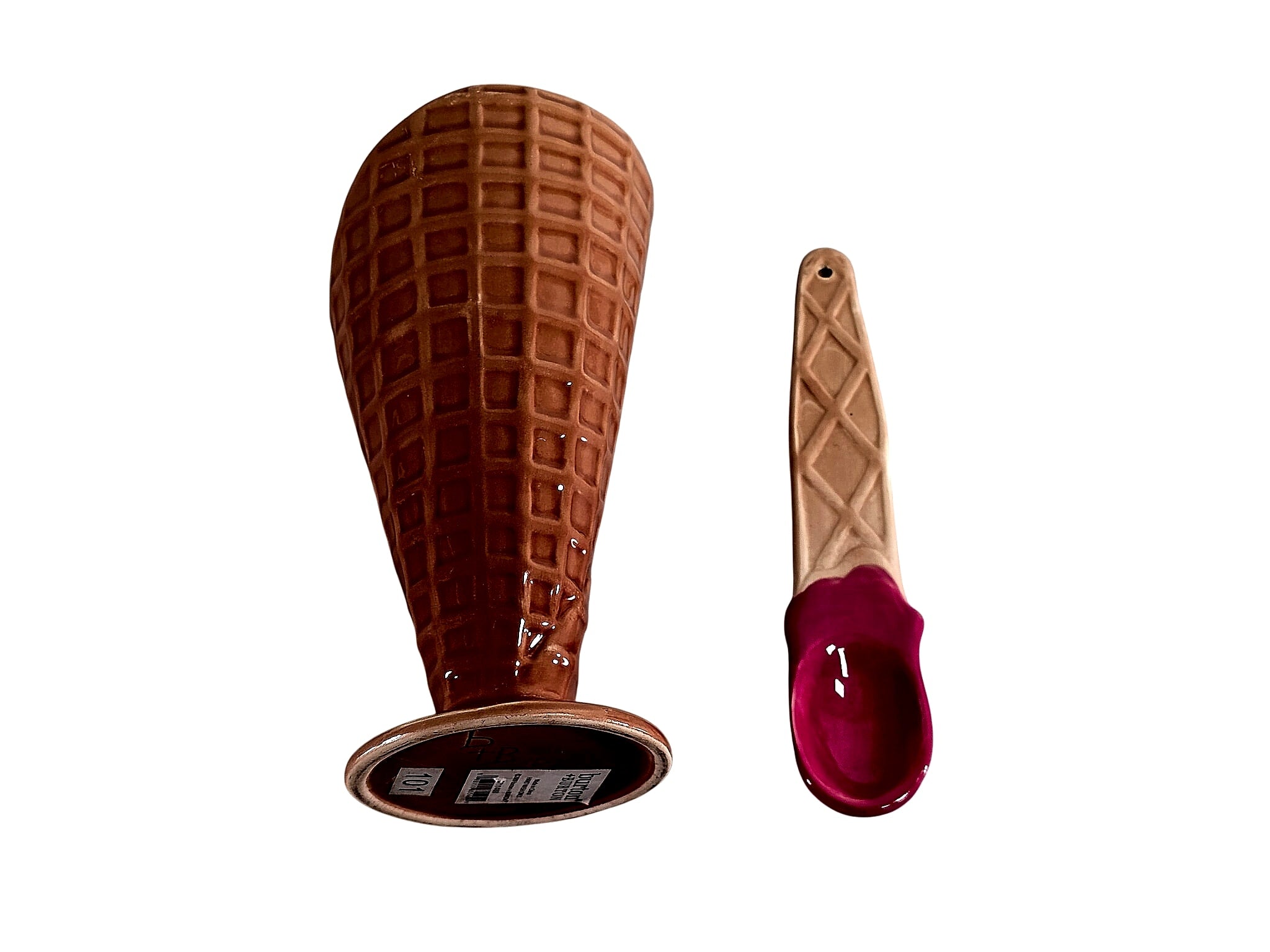 Burton+Burton 2009 Ceramic Waffle Cone Sundae Dish Spoon
