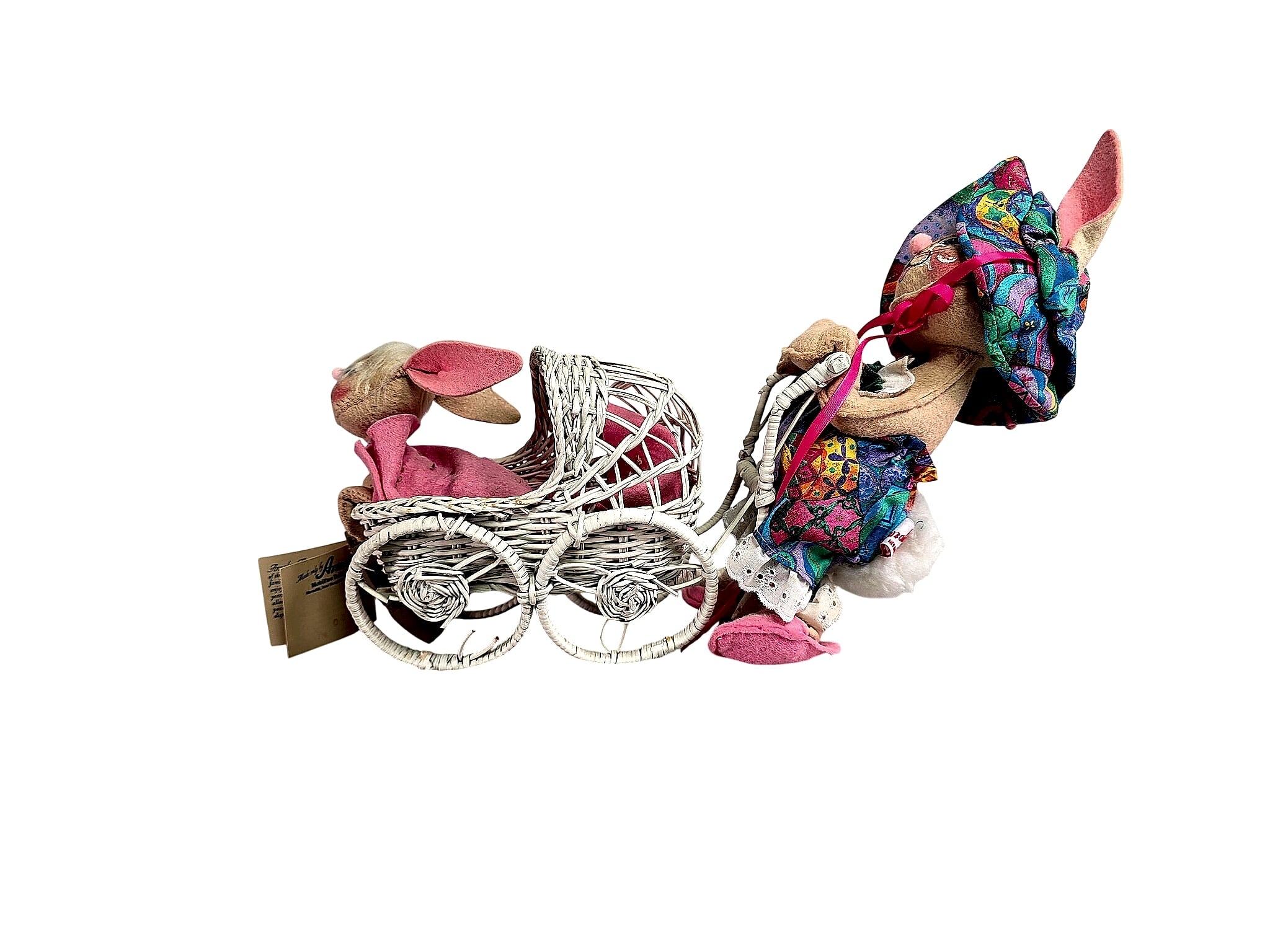 Annalee Mobilitee Bunny with Baby in Wicker Pram 1990s
