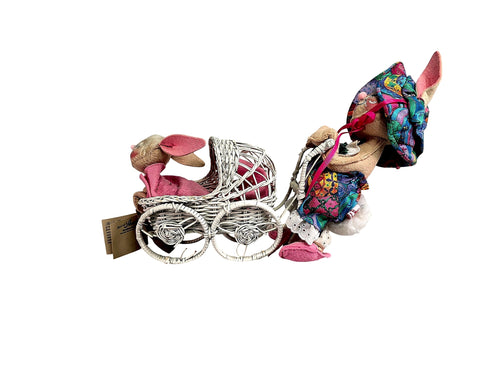 Annalee Mobilitee Bunny with Baby in Wicker Pram 1990s