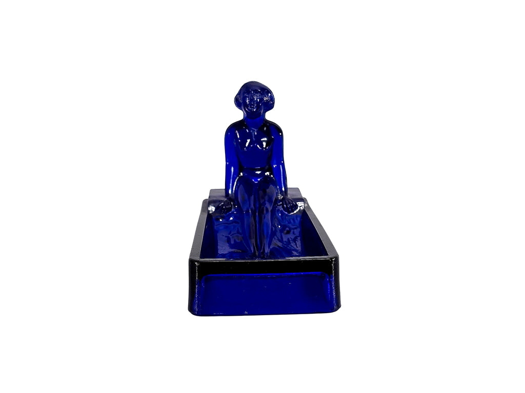 Art Deco 1930s Cobalt Pressed Glass Nude Figural Dish