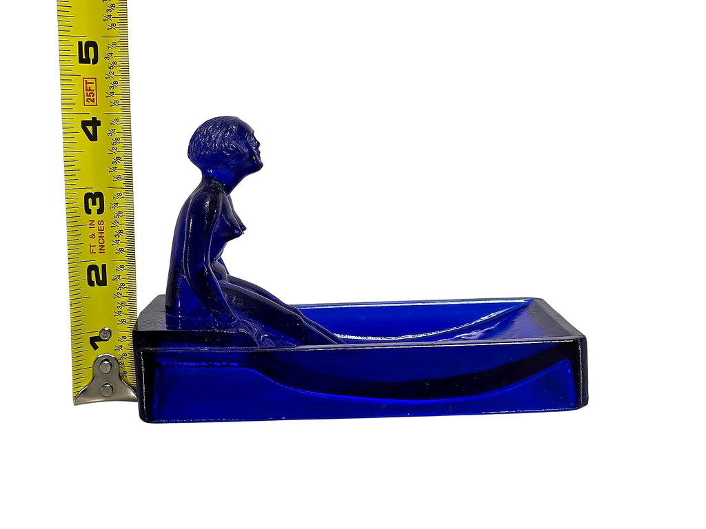 Art Deco 1930s Cobalt Pressed Glass Nude Figural Dish