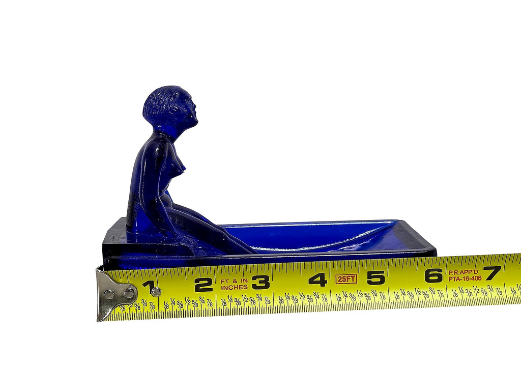 Art Deco 1930s Cobalt Pressed Glass Nude Figural Dish