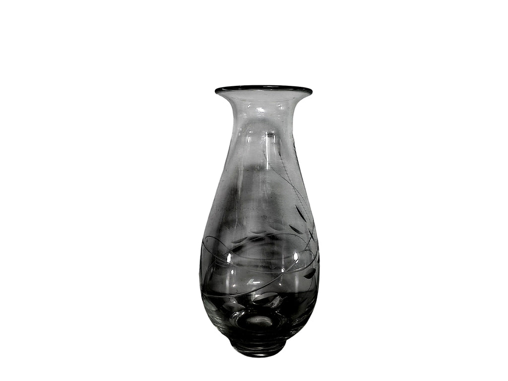 Krosno Poland Etched Glass Vase Leaf Vine 14.5in