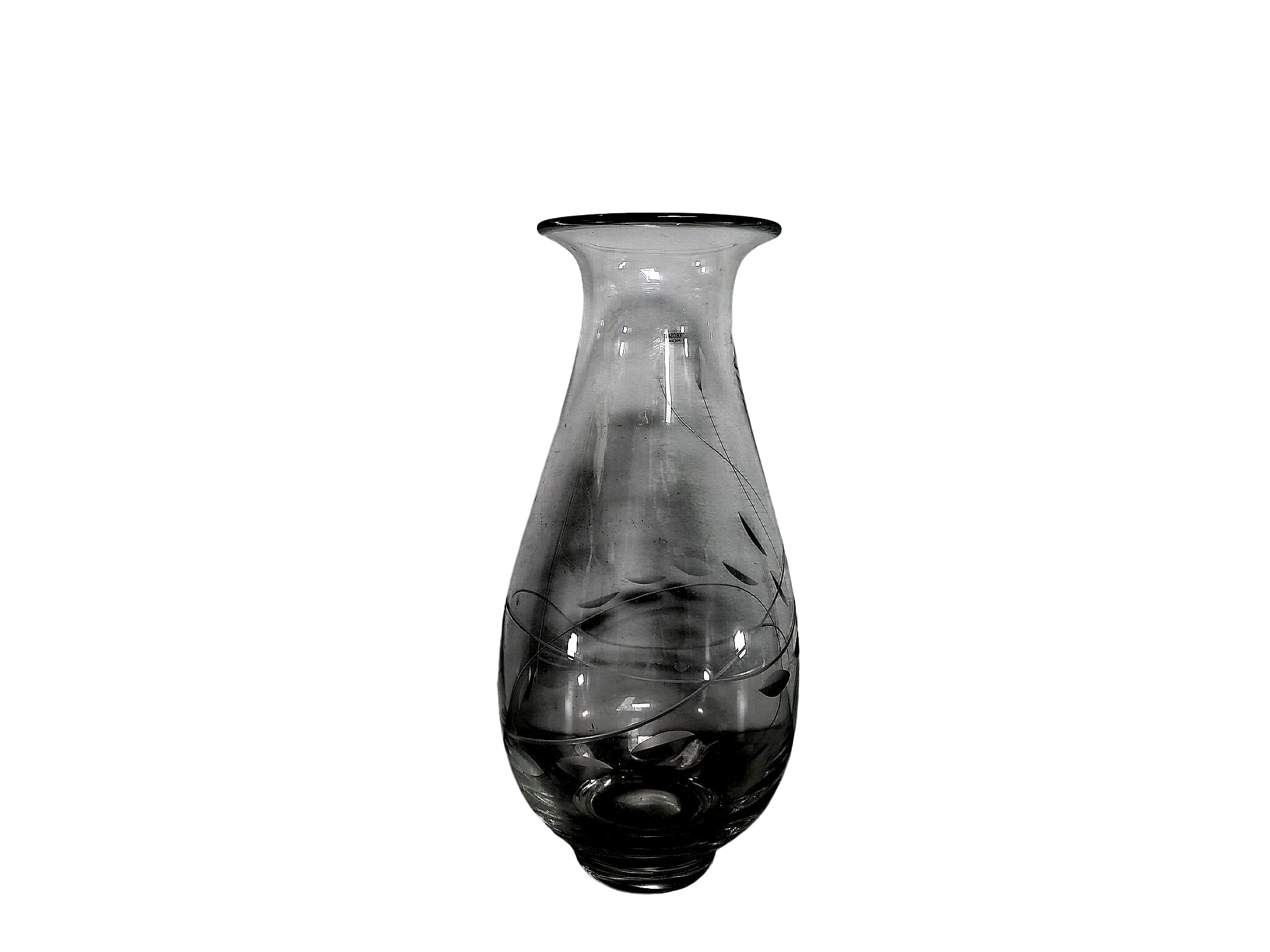Krosno Poland Etched Glass Vase Leaf Vine 14.5in