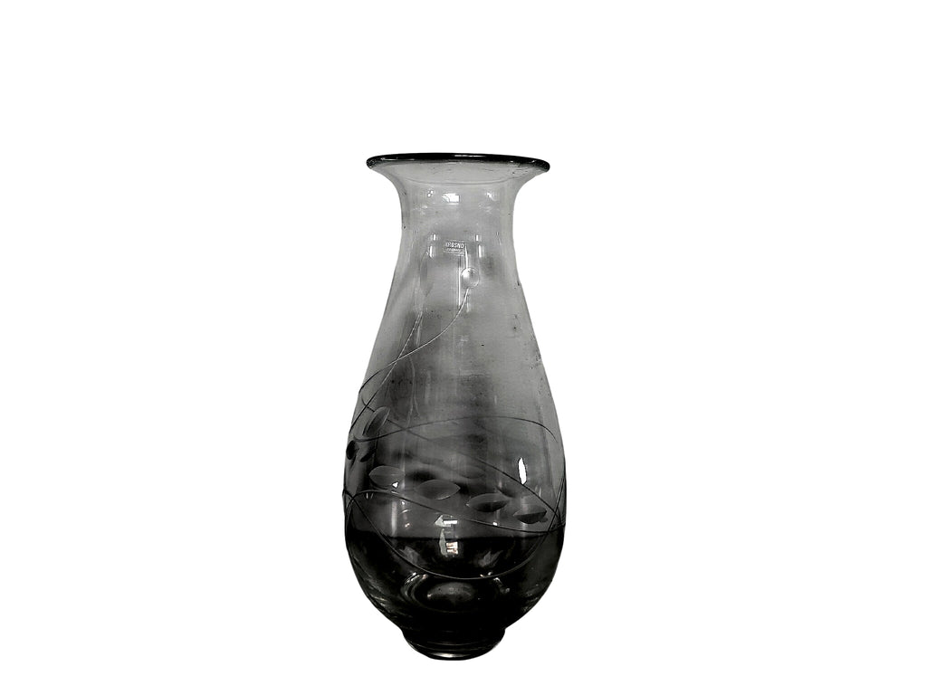 Krosno Poland Etched Glass Vase Leaf Vine 14.5in