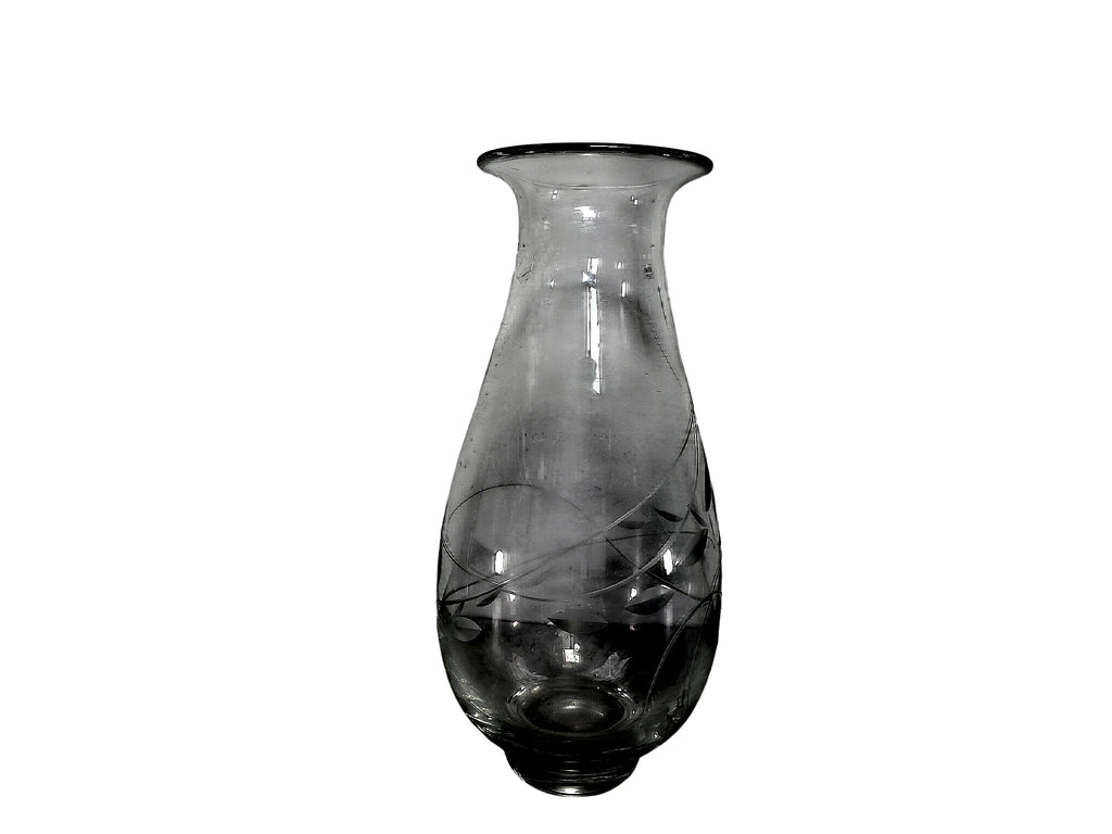 Krosno Poland Etched Glass Vase Leaf Vine 14.5in