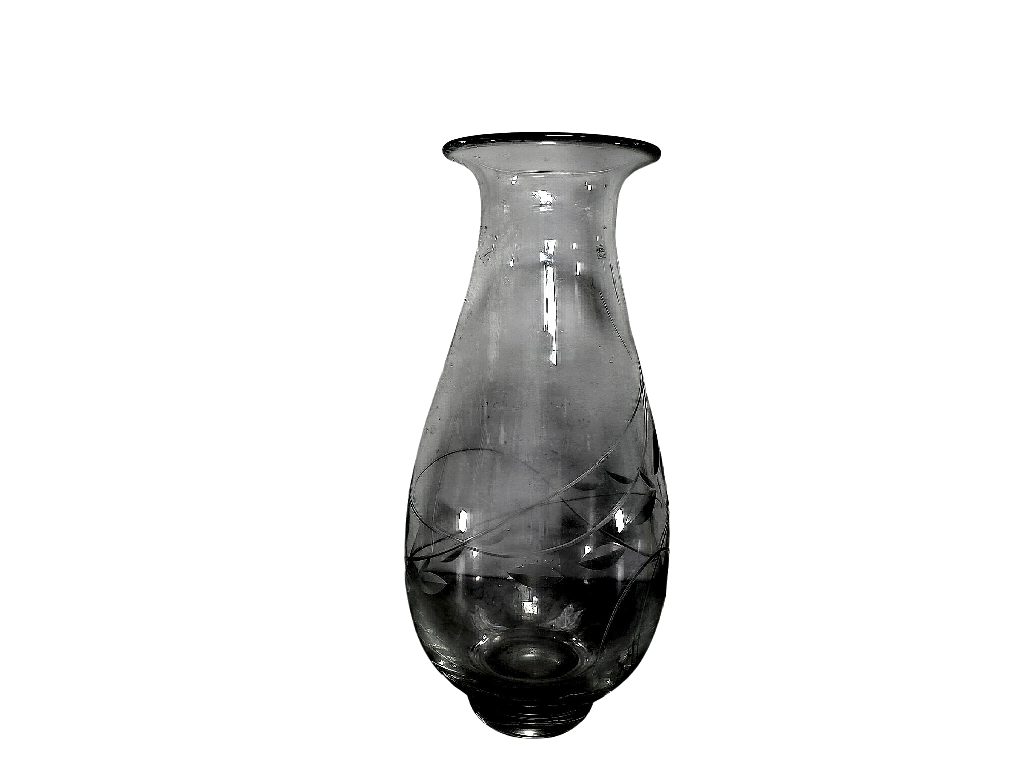 Krosno Poland Etched Glass Vase Leaf Vine 14.5in
