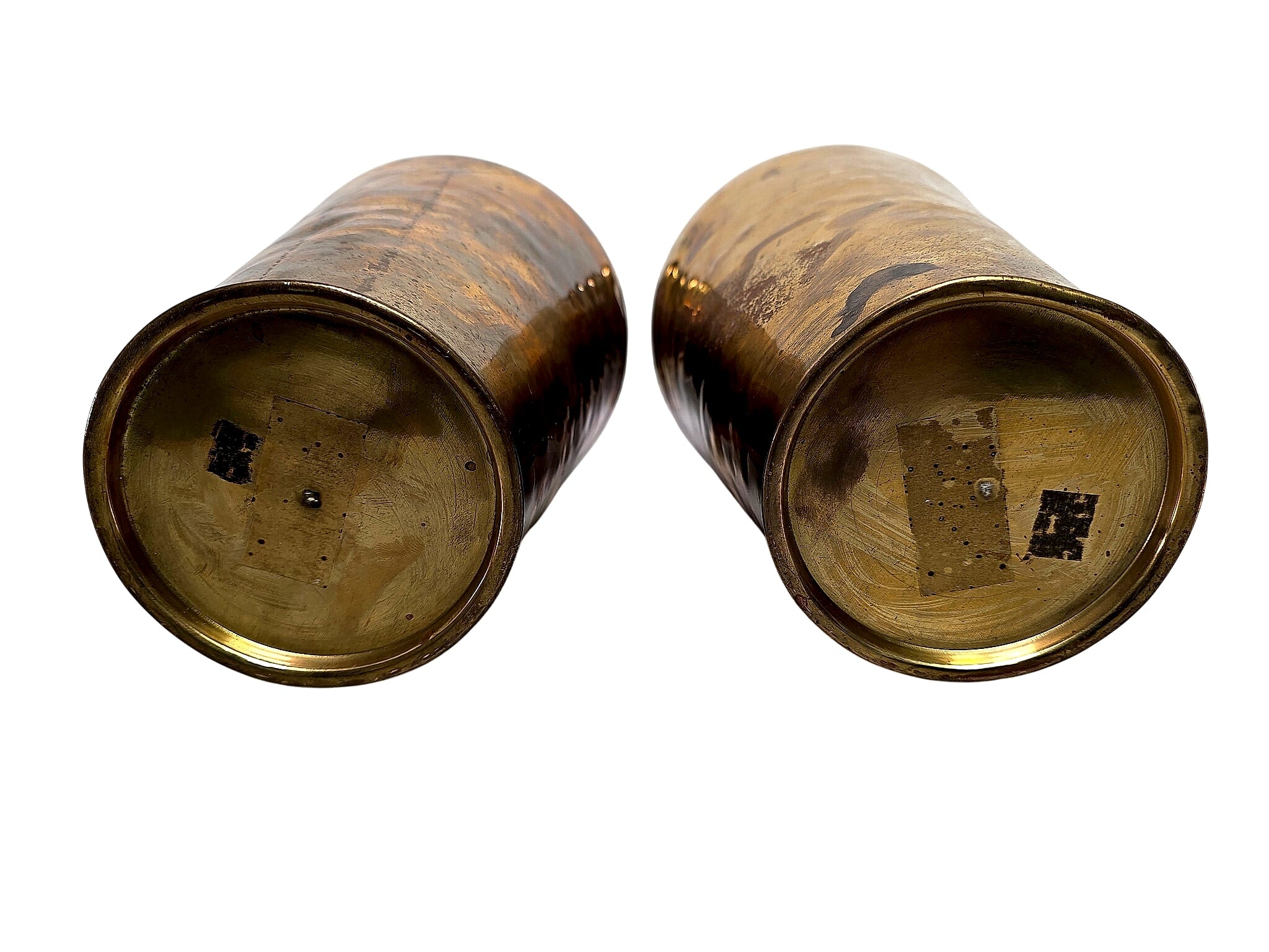 Hammered Brass Rope Tassel Baluster Vases Pair 15in
