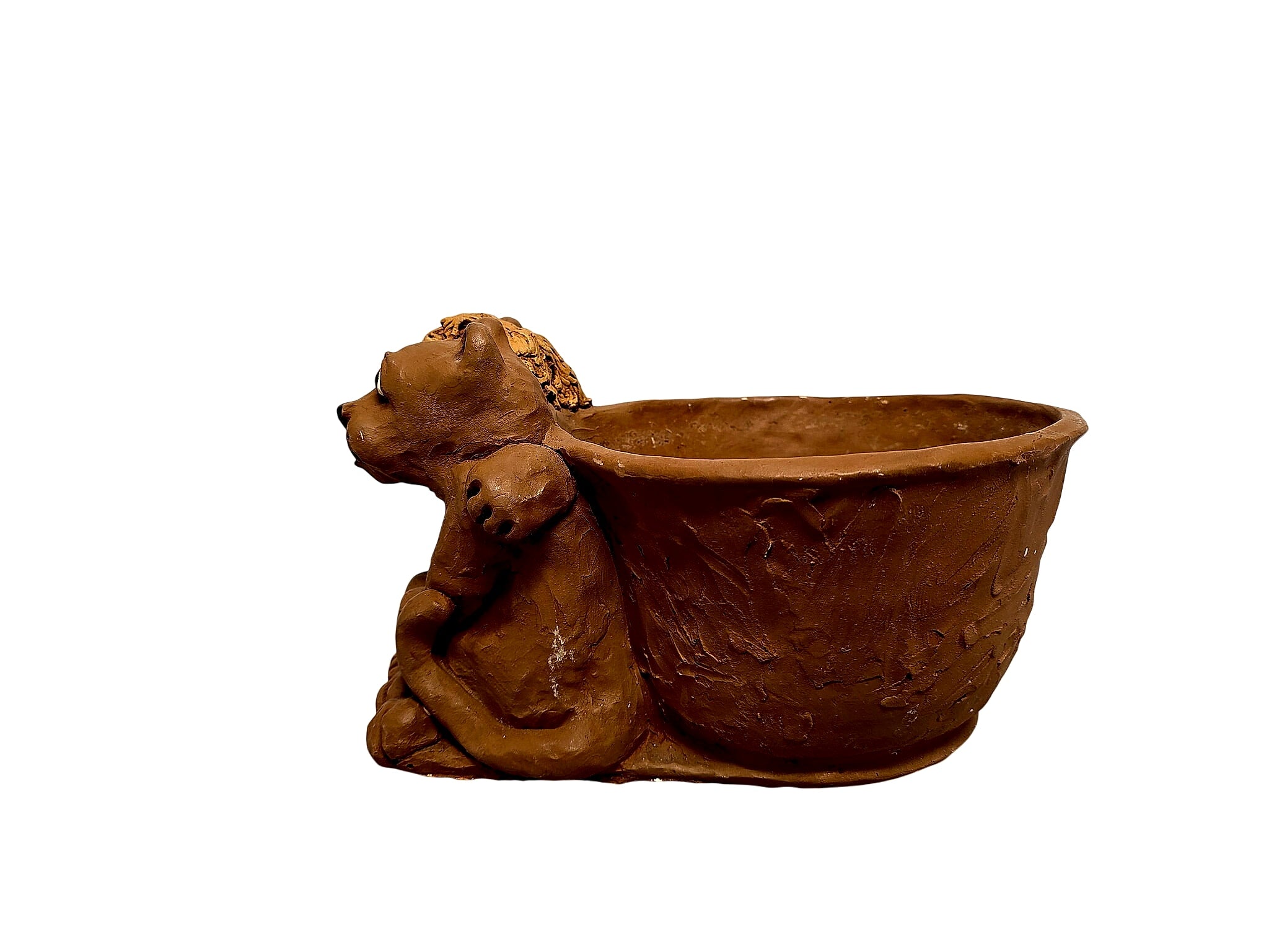 Handmade Terracotta Lion and Lioness Figural Planter