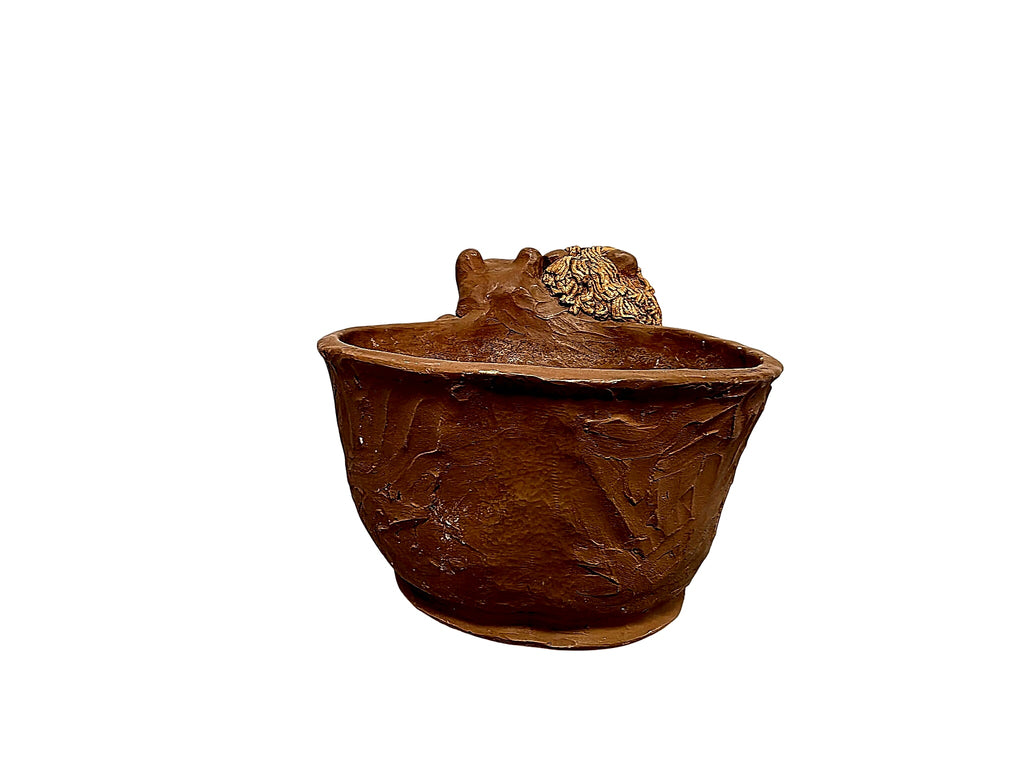 Handmade Terracotta Lion and Lioness Figural Planter