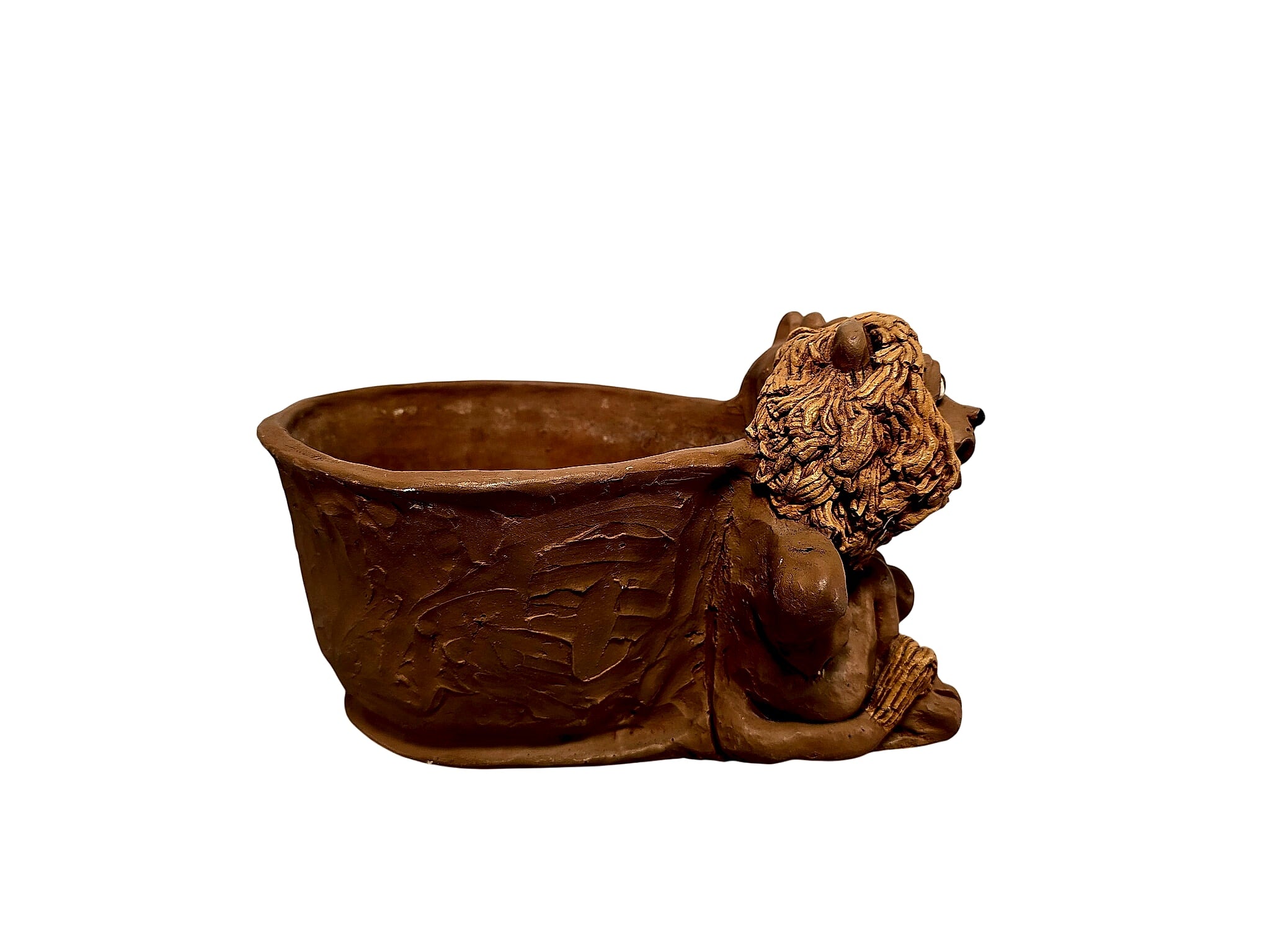 Handmade Terracotta Lion and Lioness Figural Planter
