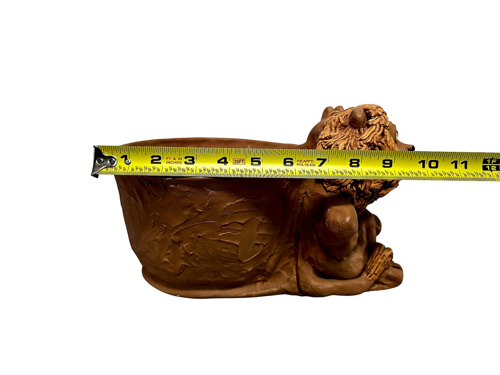 Handmade Terracotta Lion and Lioness Figural Planter