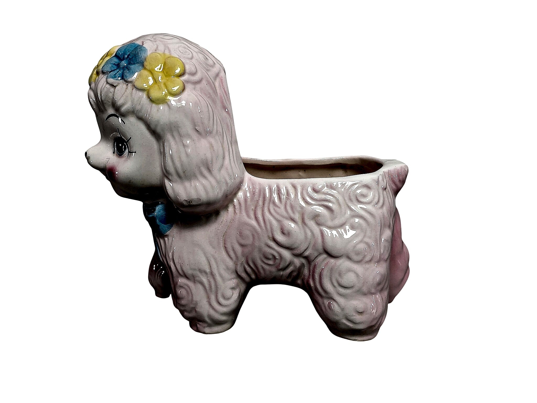 1950s Ceramic Poodle Nursery Planter Pink Glaze