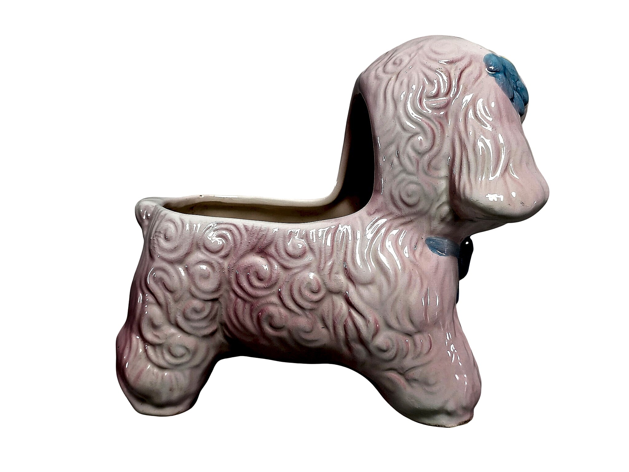 1950s Ceramic Poodle Nursery Planter Pink Glaze