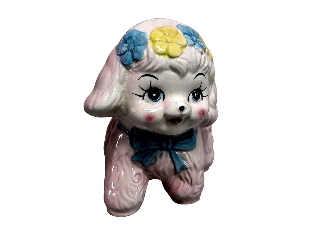 1950s Ceramic Poodle Nursery Planter Pink Glaze
