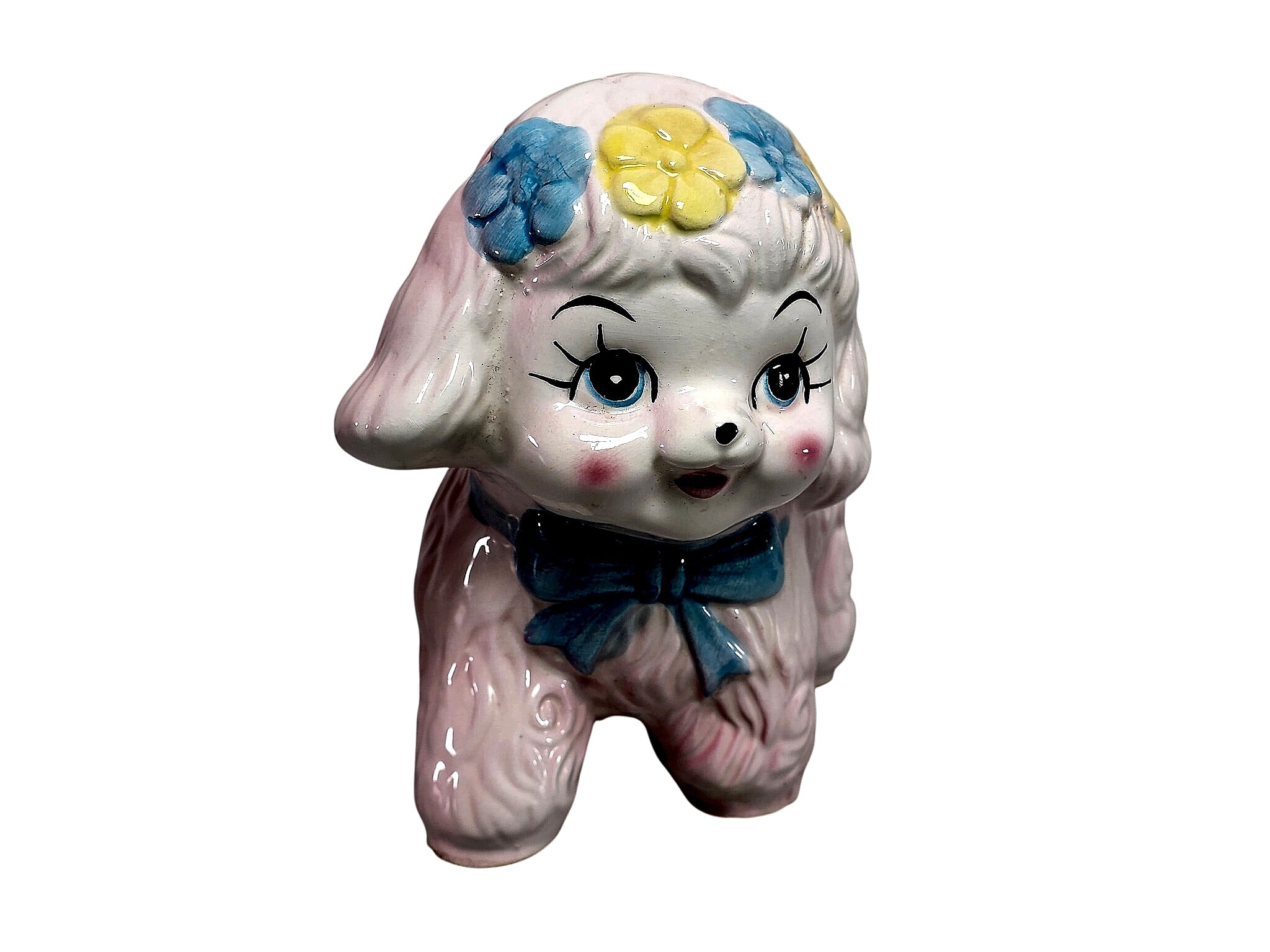 1950s Ceramic Poodle Nursery Planter Pink Glaze