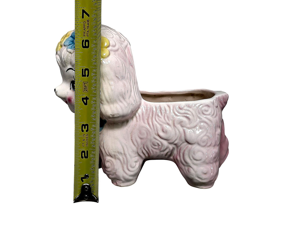 1950s Ceramic Poodle Nursery Planter Pink Glaze