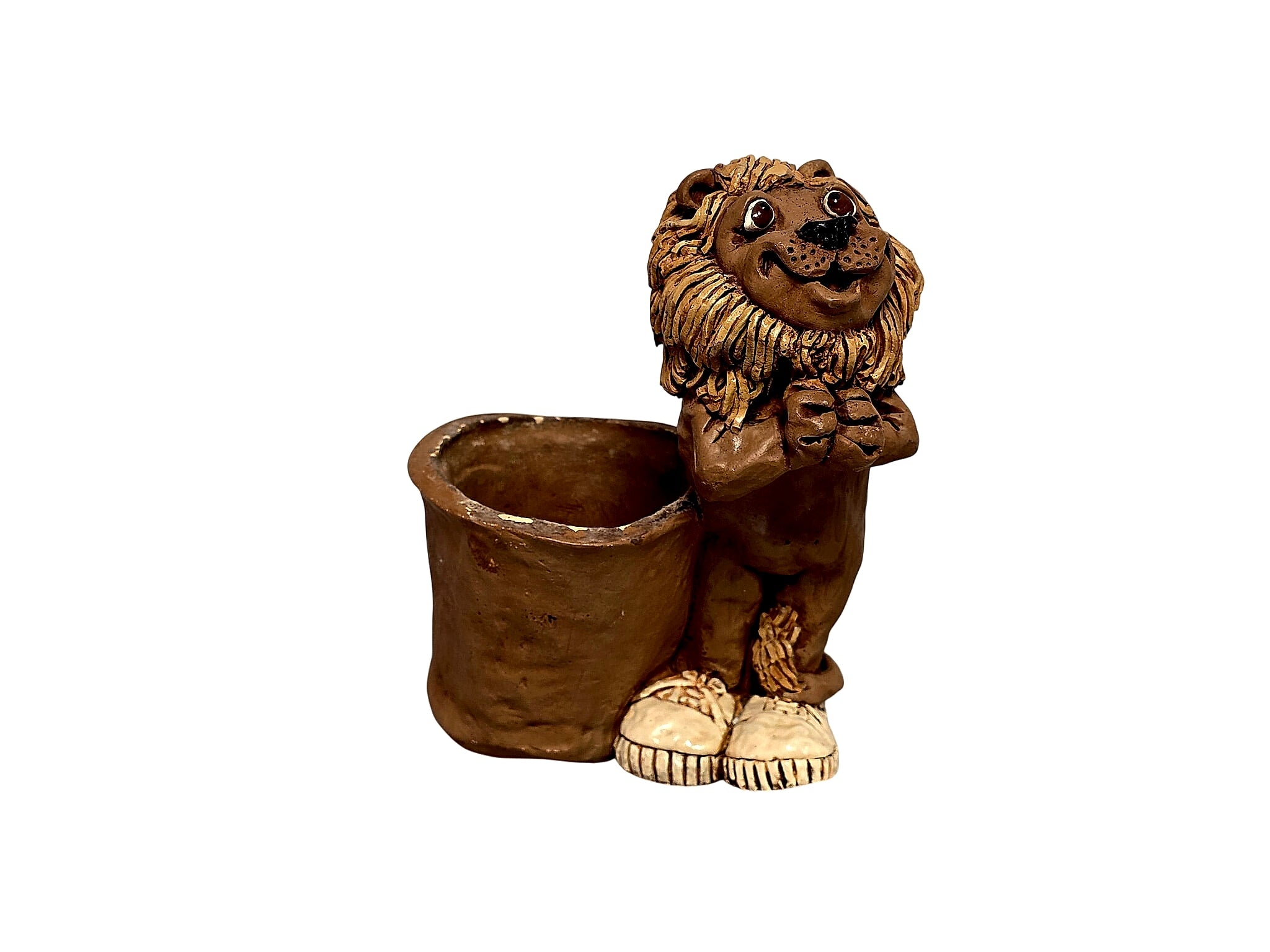 Studio Pottery Lion Planter Signed Slaye 1975 Stoneware