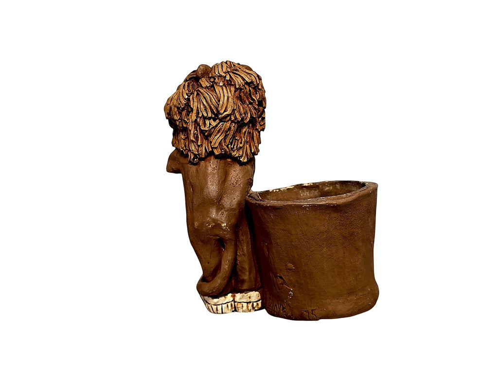 Studio Pottery Lion Planter Signed Slaye 1975 Stoneware