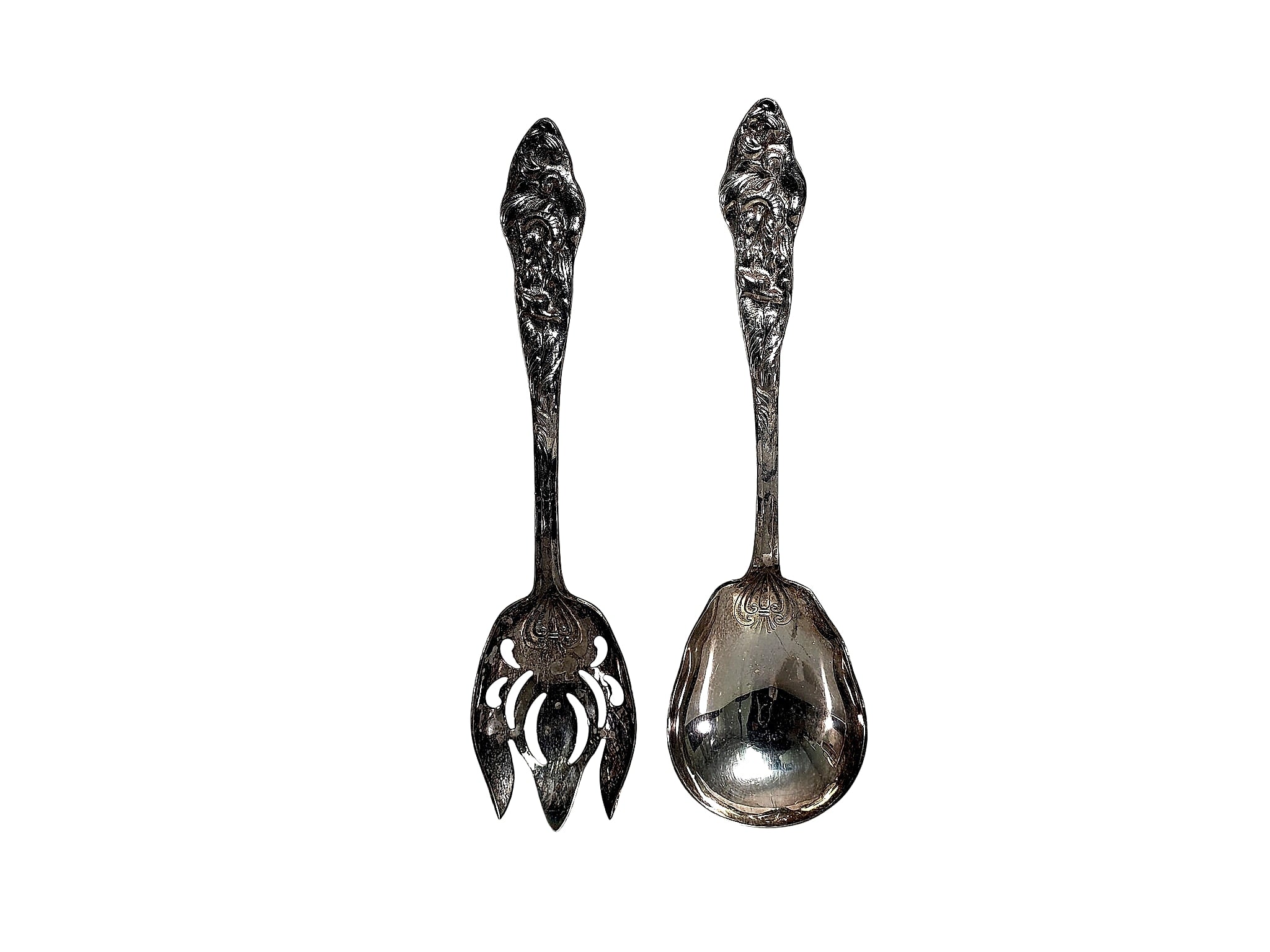 Reumert Art Nouveau Silver Plate Salad Servers Pair