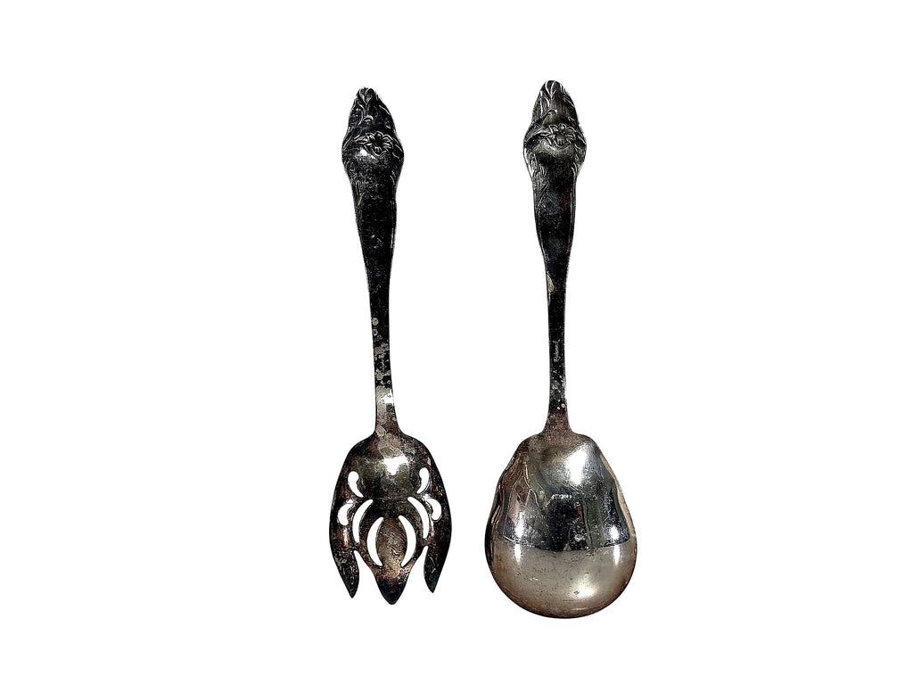 Reumert Art Nouveau Silver Plate Salad Servers Pair