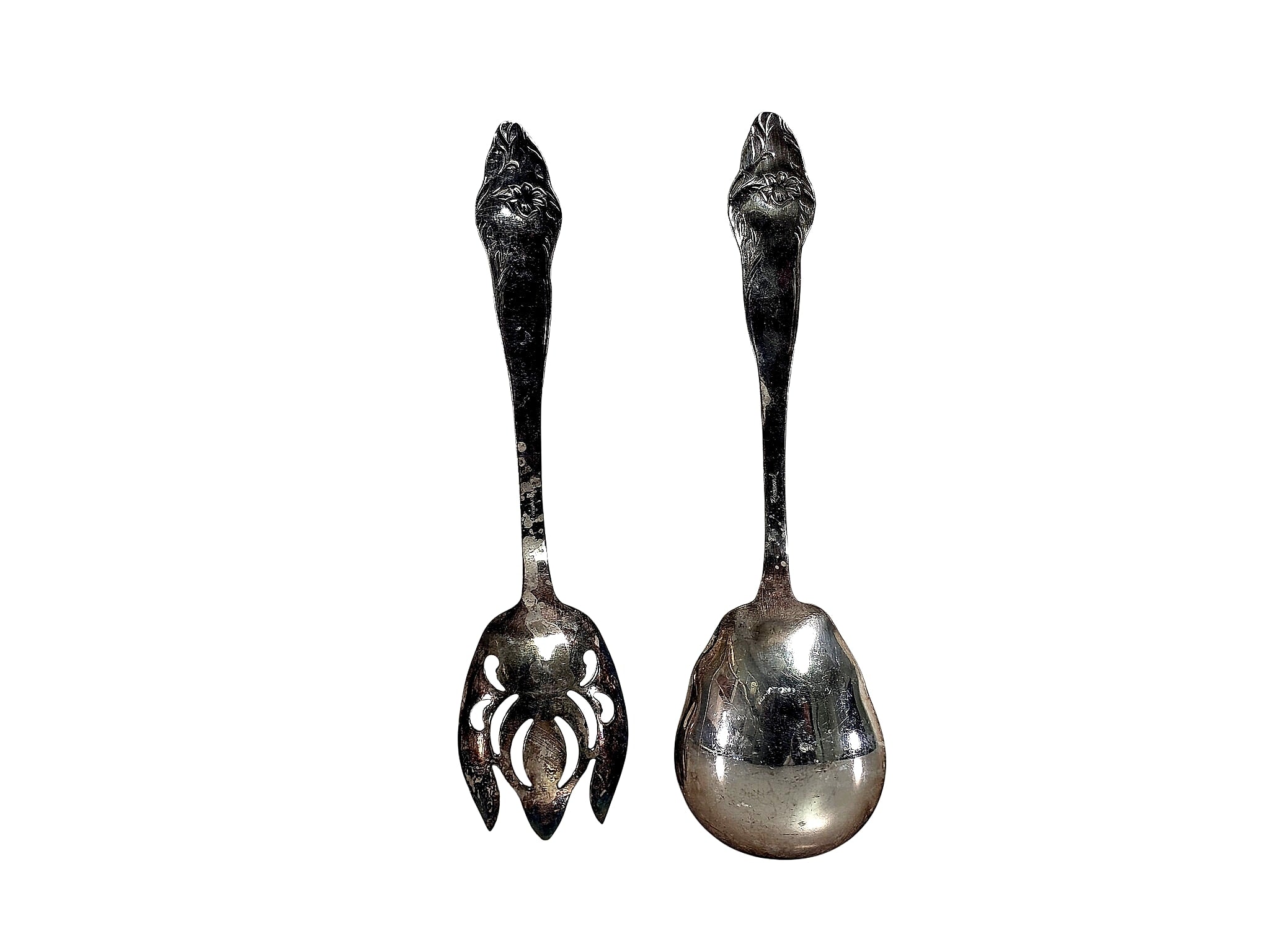 Reumert Art Nouveau Silver Plate Salad Servers Pair