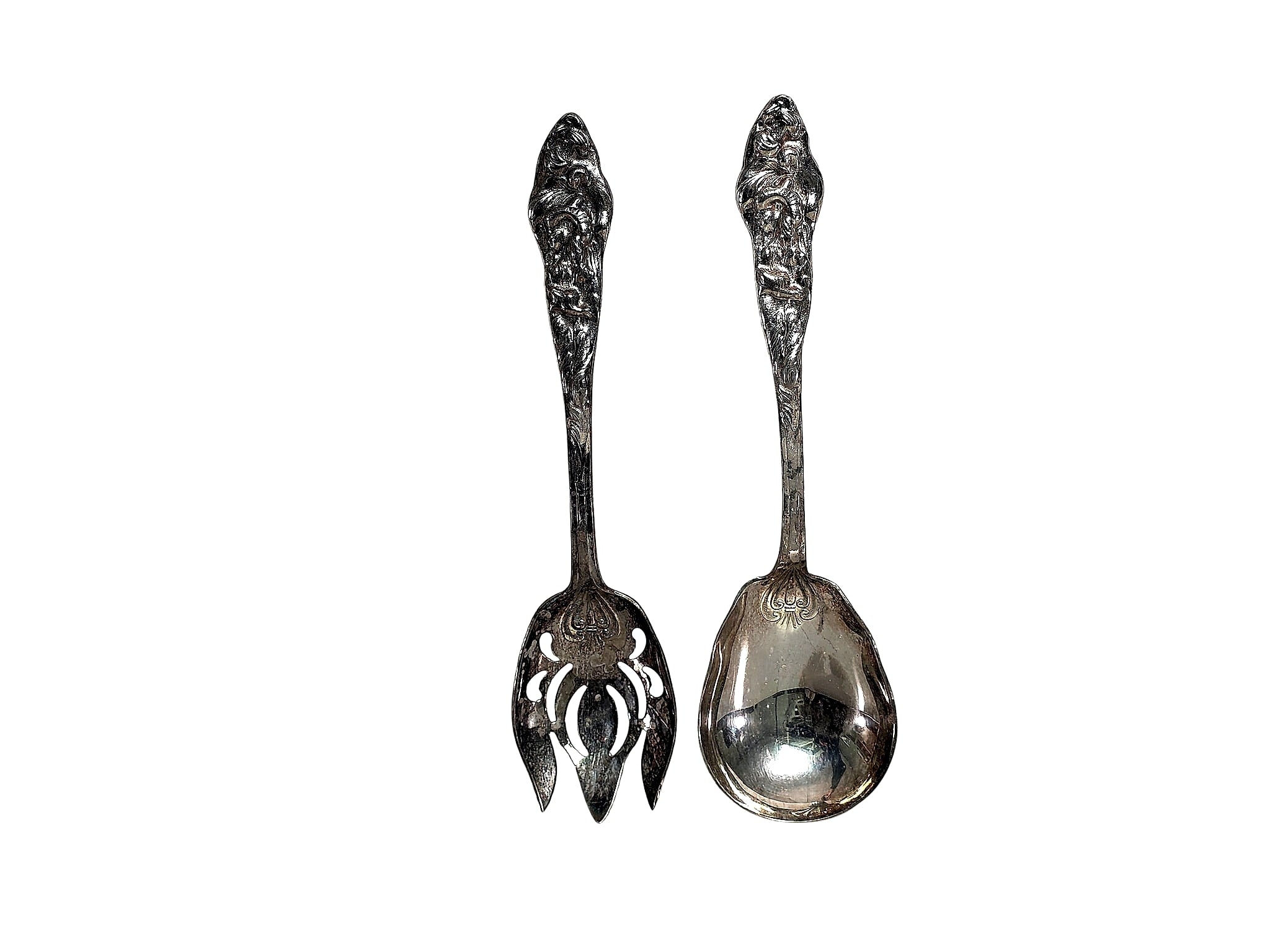 Reumert Art Nouveau Silver Plate Salad Servers Pair